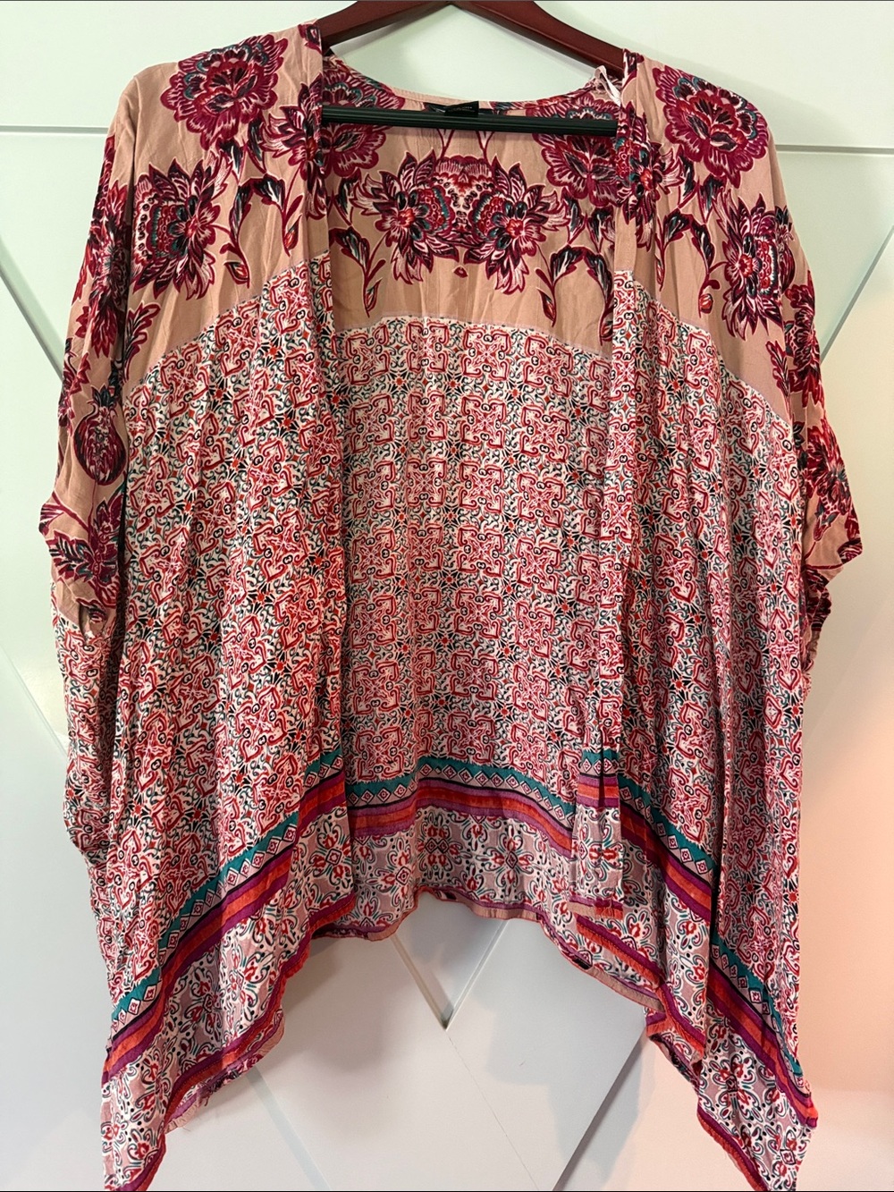 Angie Pink Multi Floral Open-Front Tunic
